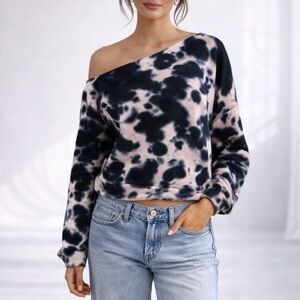 525 Revolve Tie Dye Pullover Sweatshirt Small Asymmetrical Sweater 100% Cotton